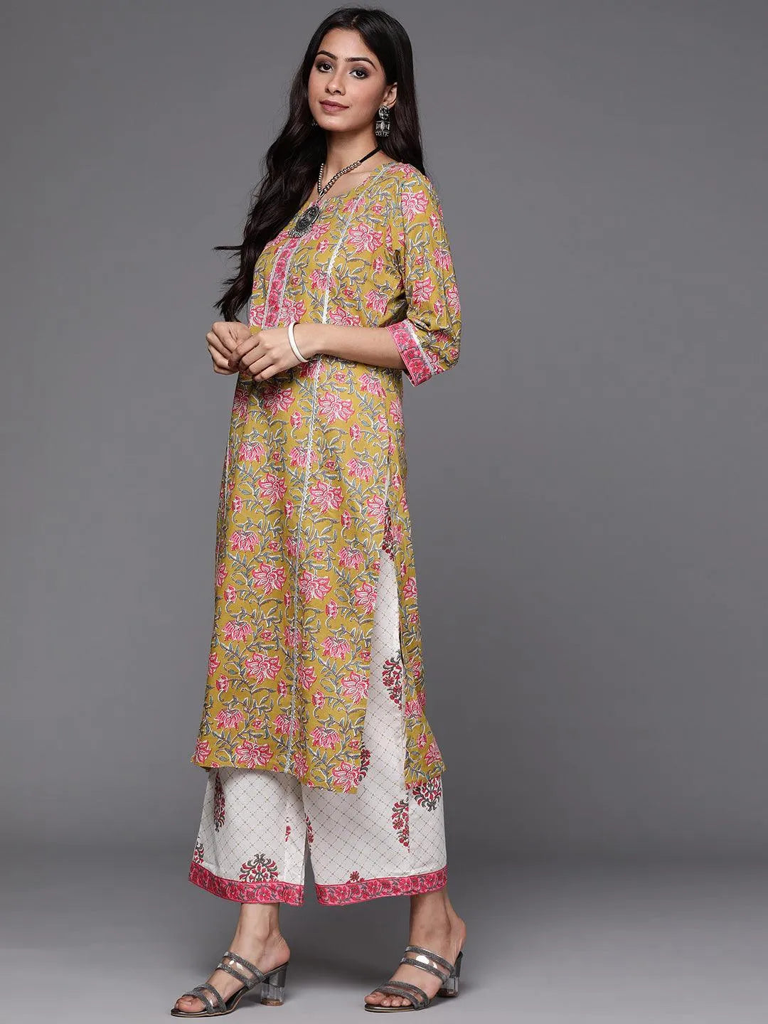 Green Printed Cotton Suit Set - Libas