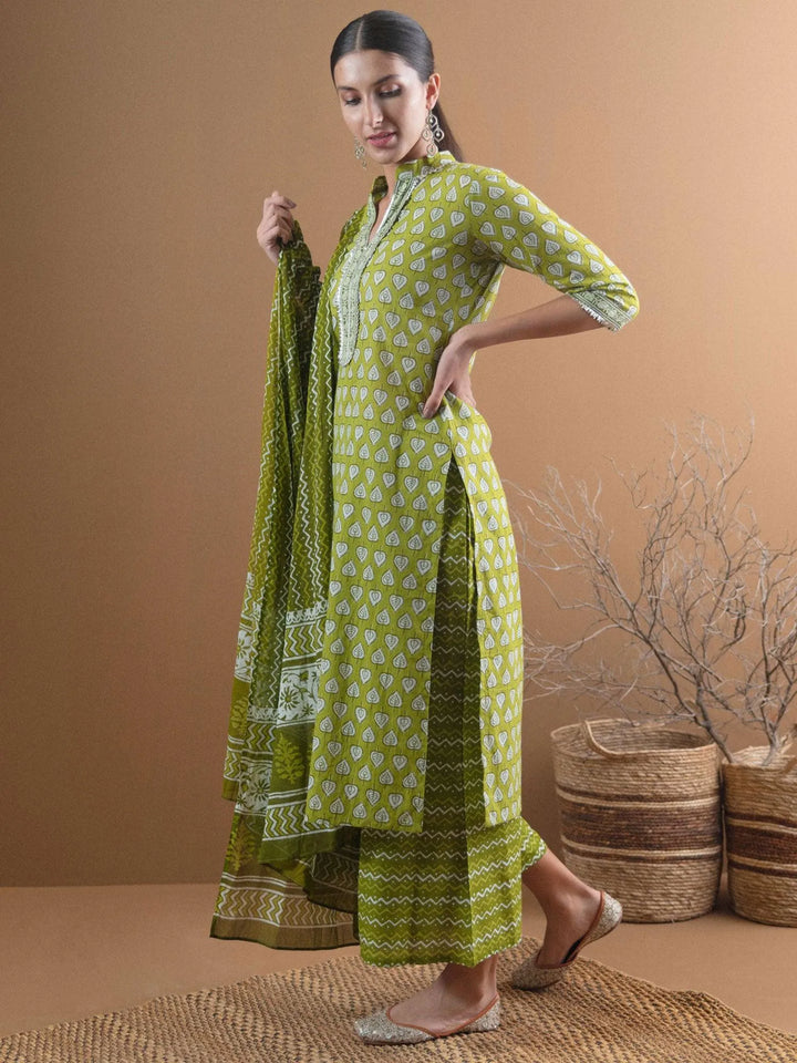 Green Printed Cotton Suit Set - Libas