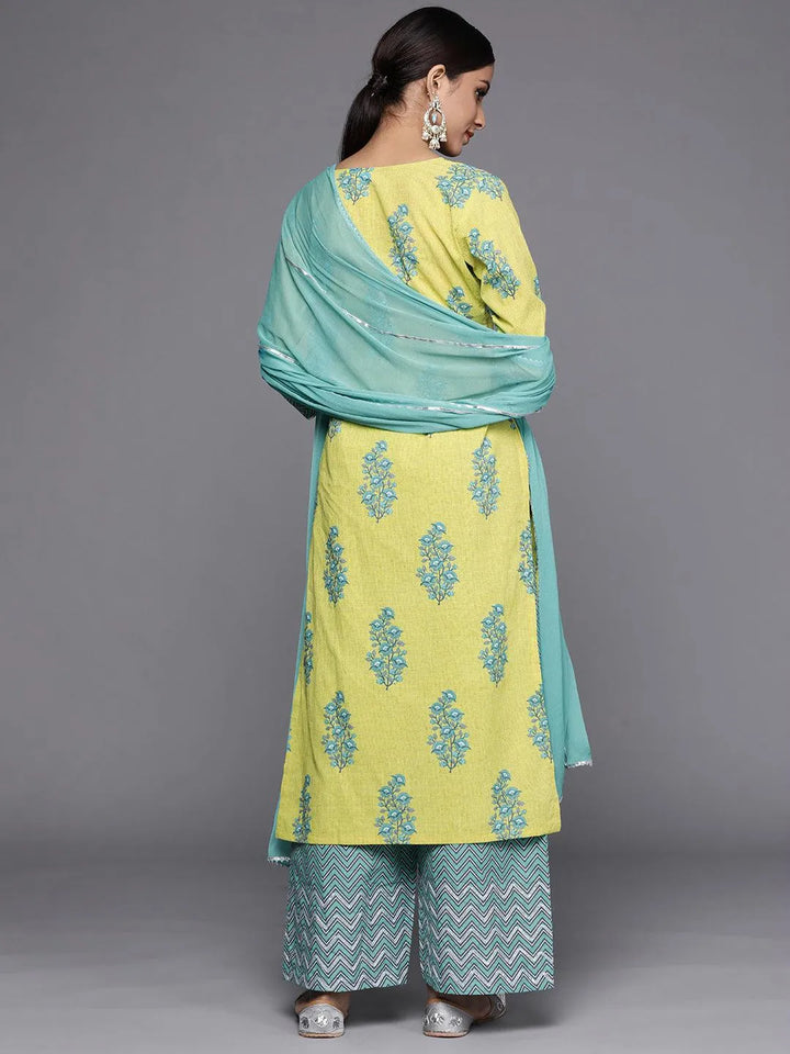 Green Printed Cotton Suit Set - Libas