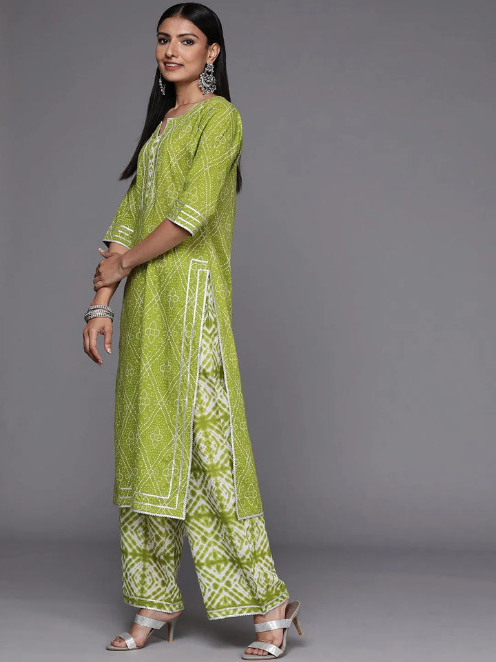 Green Printed Cotton Straight Suit Set - Libas