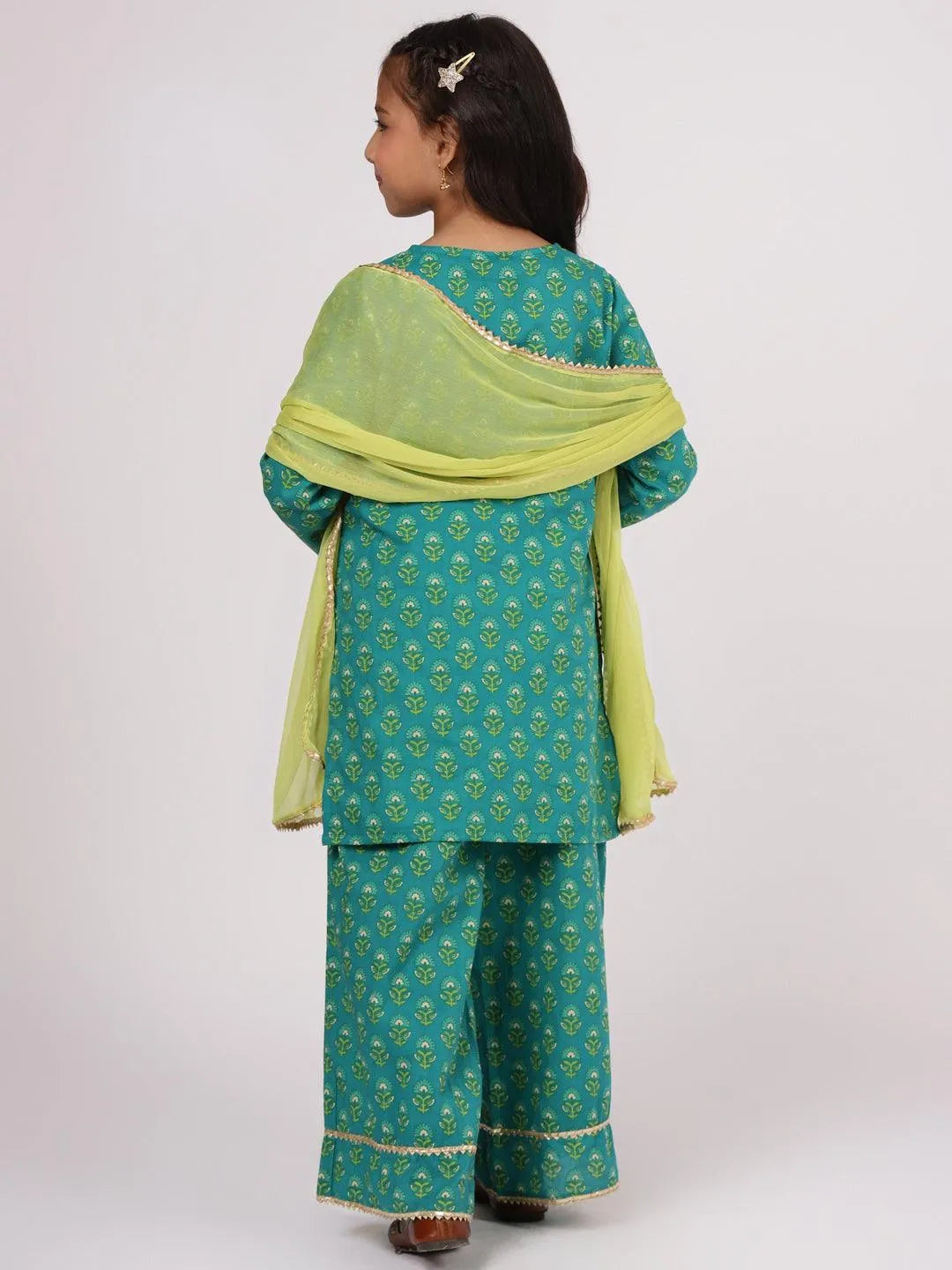 Green Printed Cotton Suit Set - Libas 