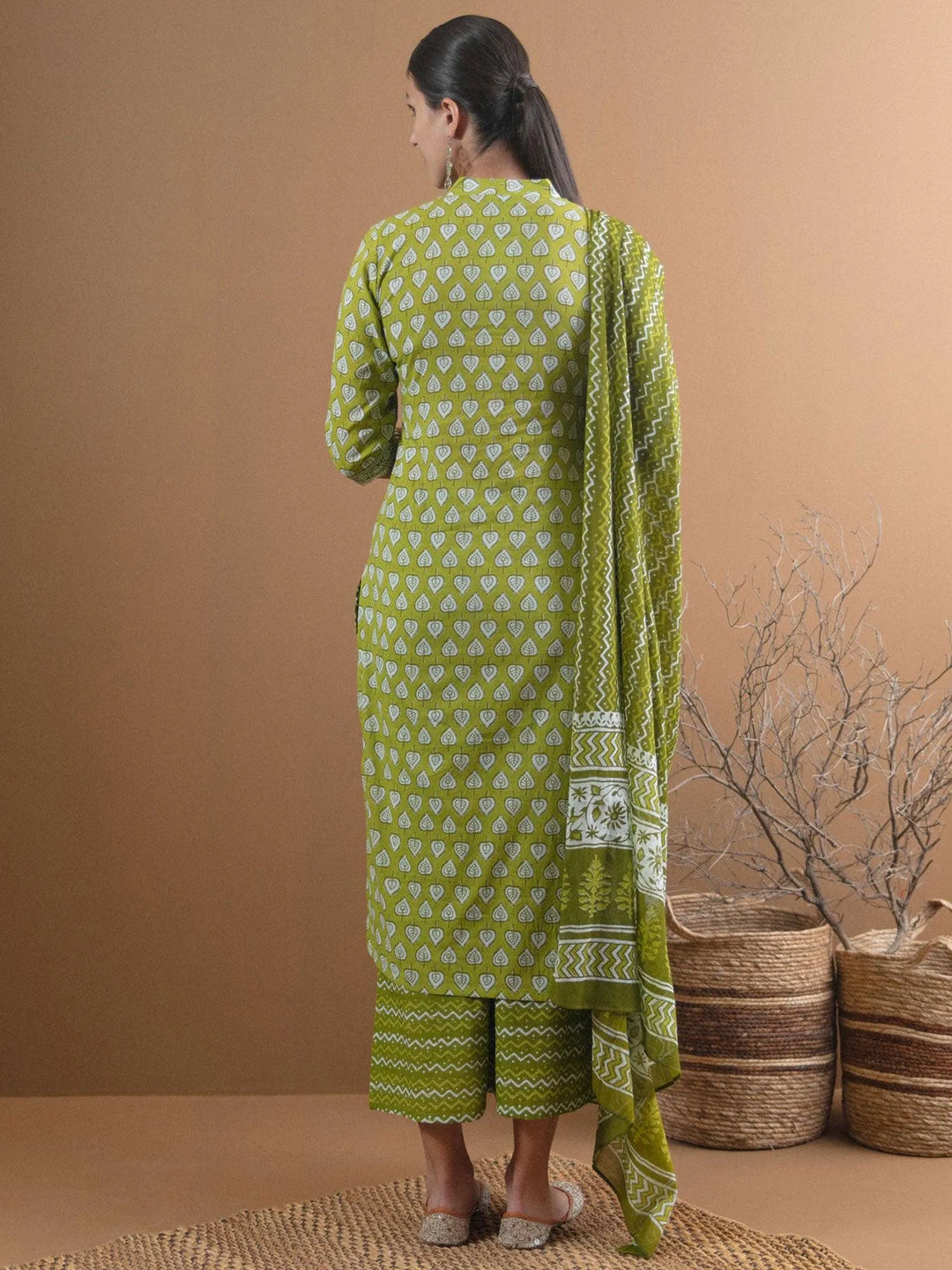 Green Printed Cotton Suit Set - Libas