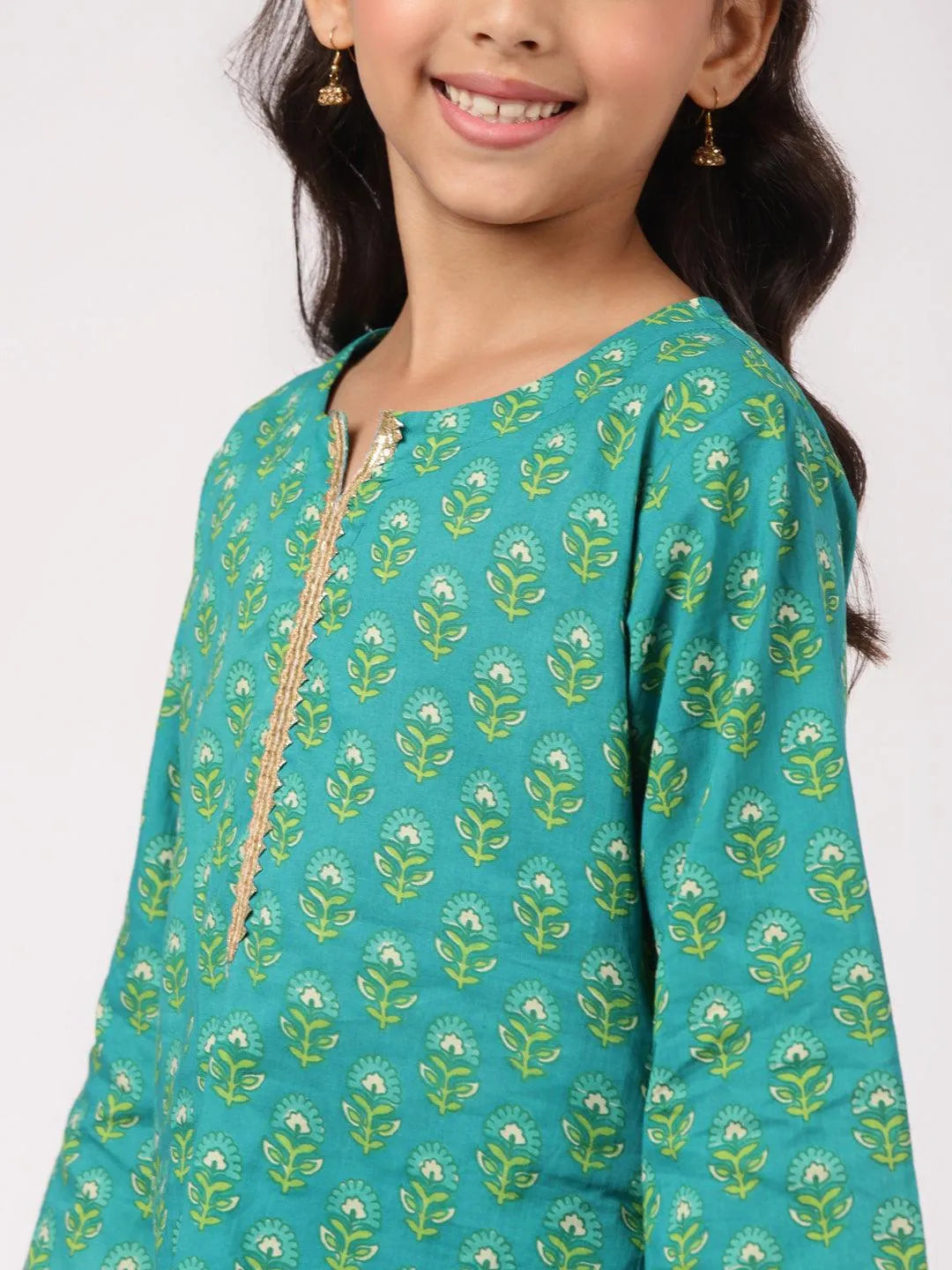 Green Printed Cotton Suit Set - Libas 