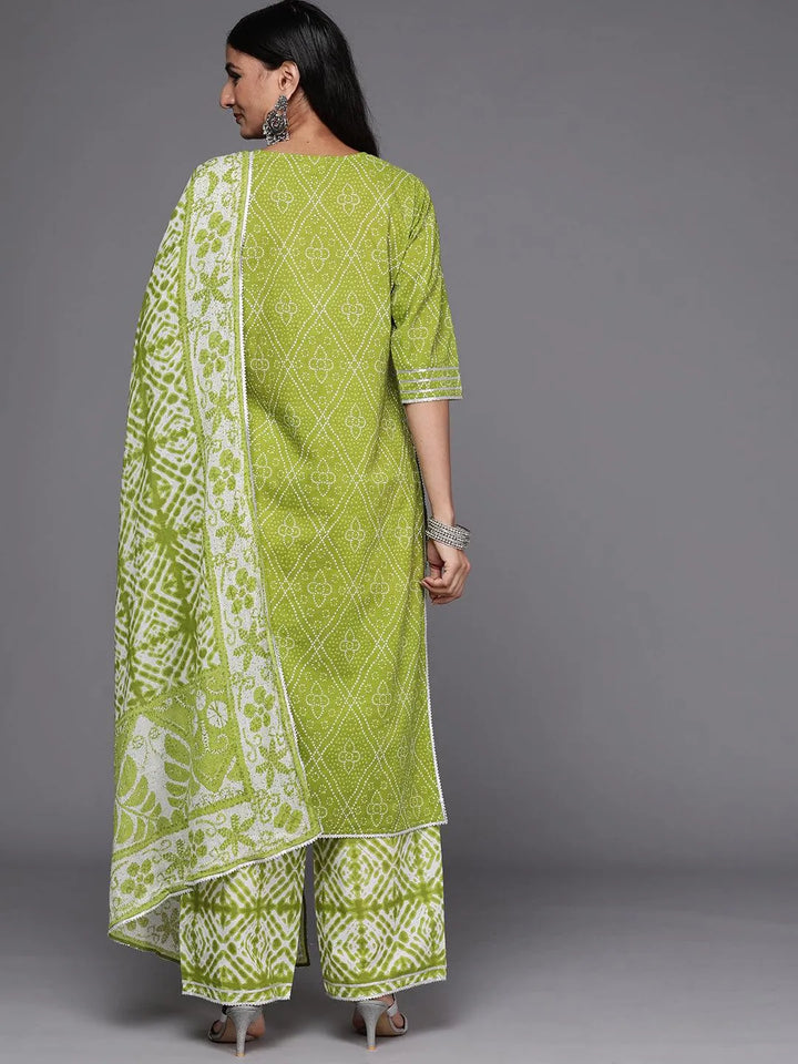 Green Printed Cotton Straight Suit Set - Libas