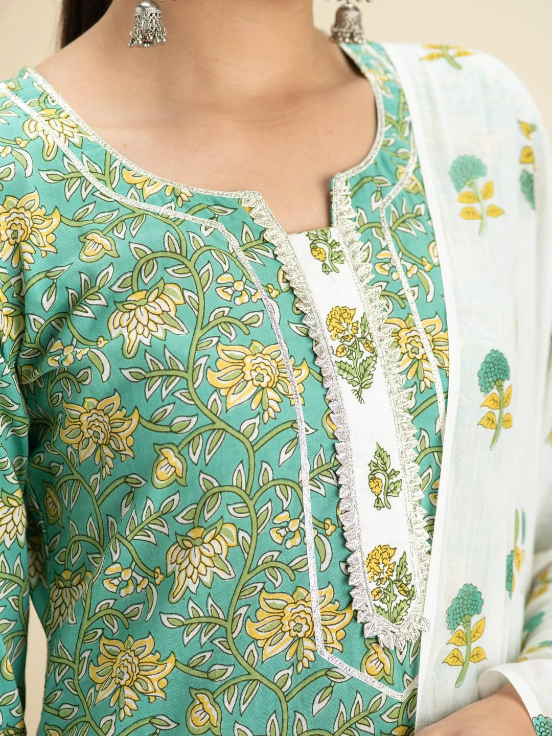 Green Printed Cotton Suit Set - Libas 