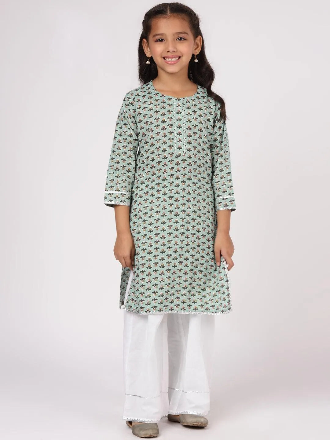 Green Printed Cotton Kurta Set - Libas 