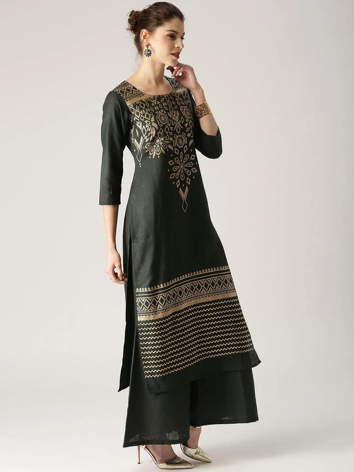 Green Printed Cotton Kurta Set - Libas