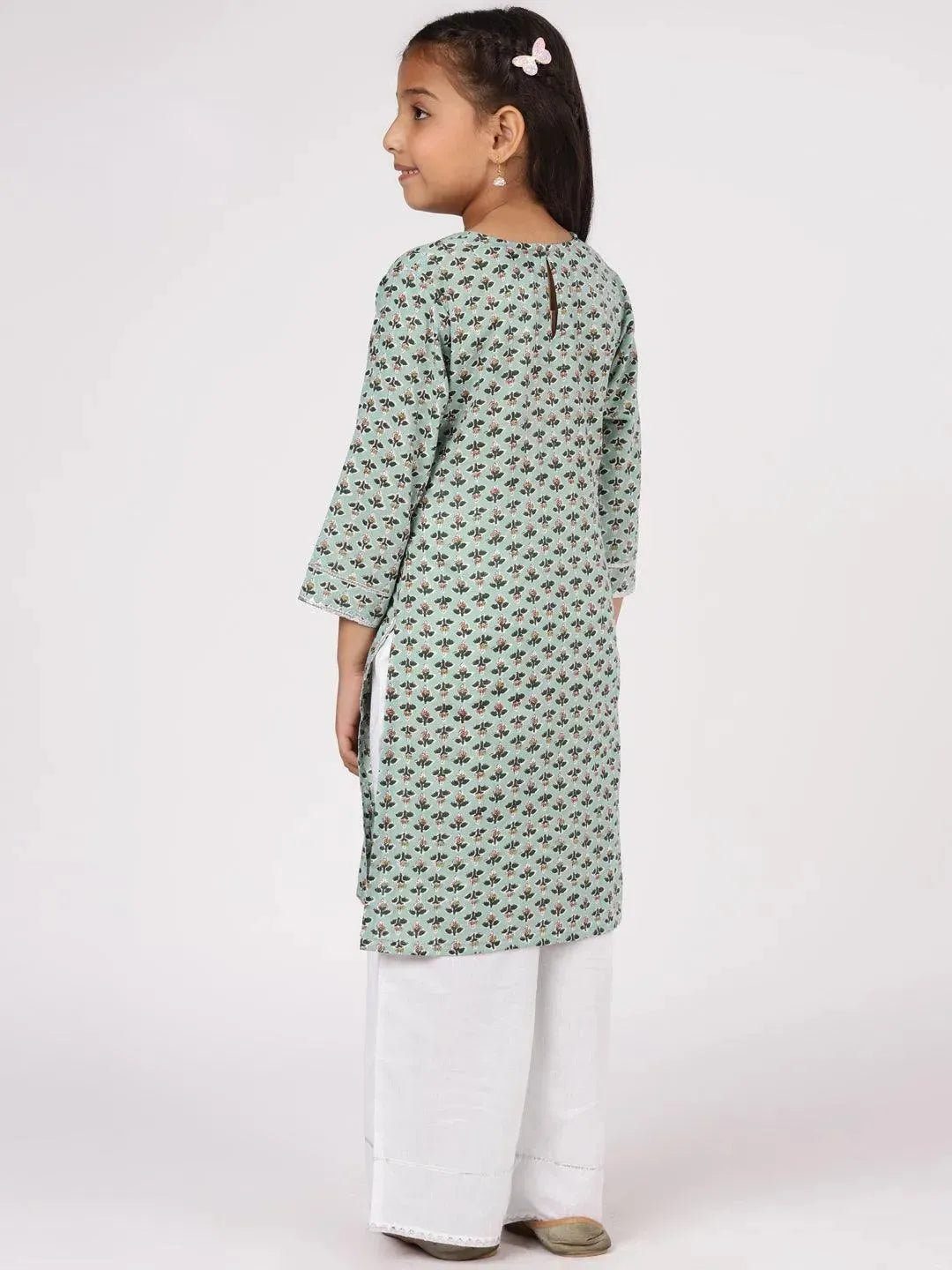 Green Printed Cotton Kurta Set - Libas 