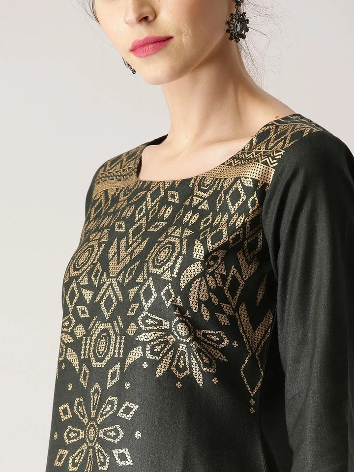 Green Printed Cotton Kurta Set - Libas