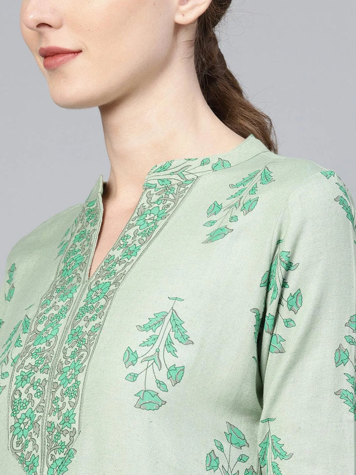 Green Printed Cotton Kurta Set - Libas