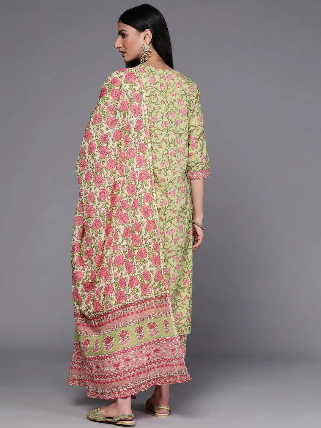 Green Printed Cotton Suit Set - Libas 