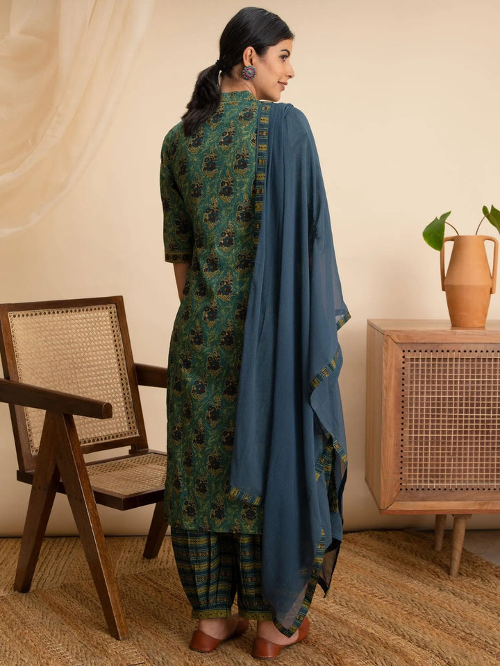 Green Printed Cotton Suit Set - Libas