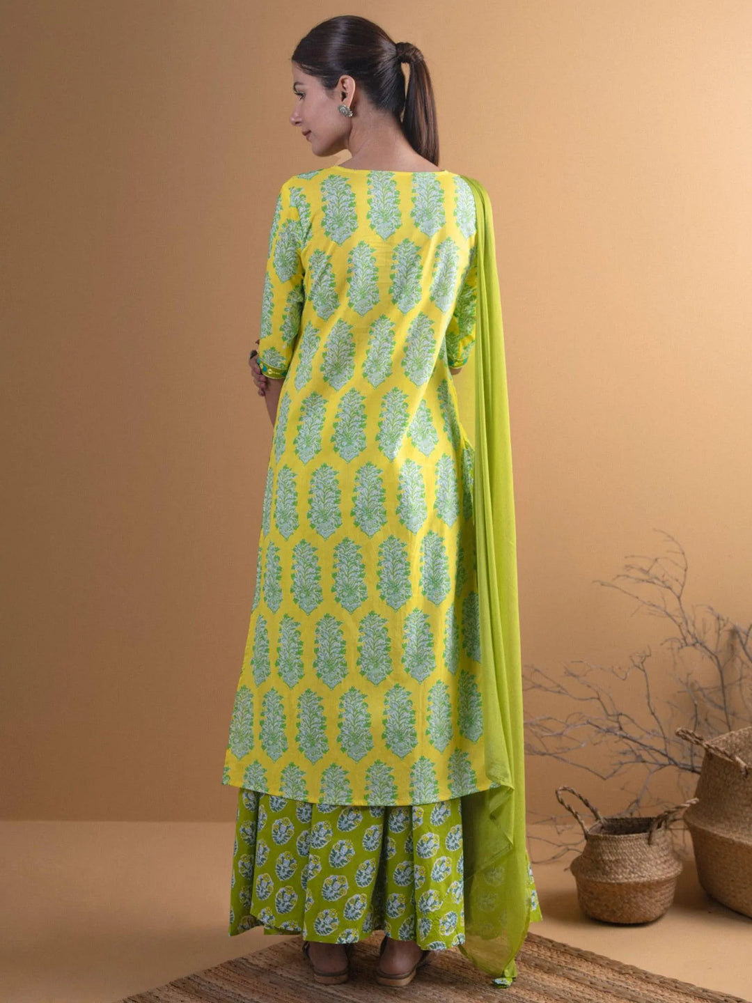 Green Printed Cotton Suit Set - Libas