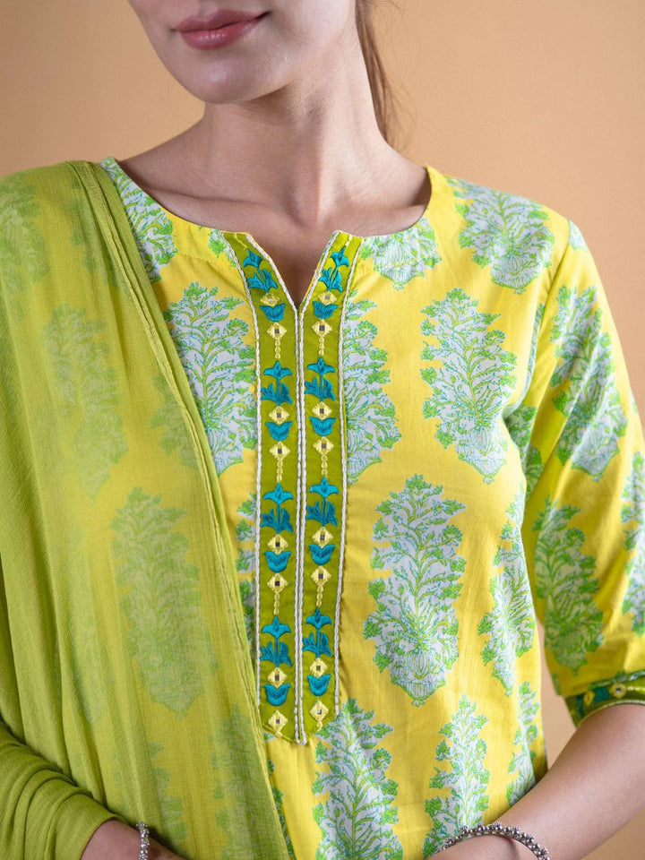 Green Printed Cotton Suit Set - Libas