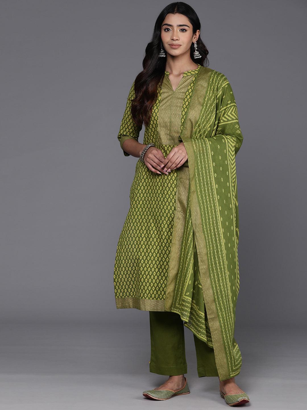 Buy Green Printed Cotton Straight Suit With Dupatta Online at Rs.1259 ...