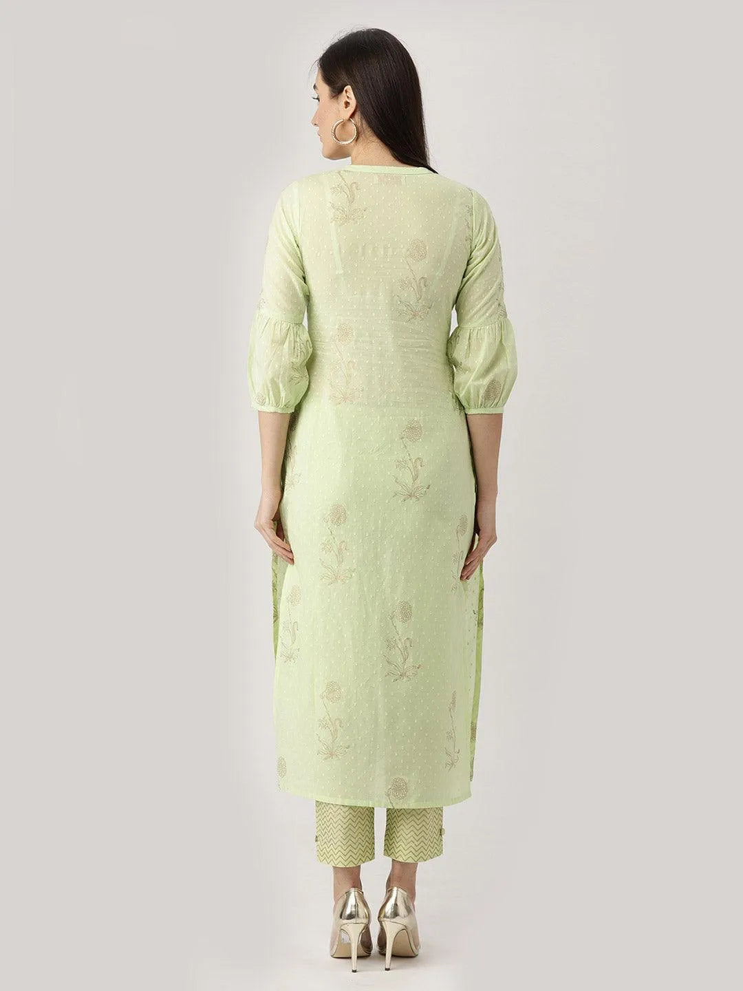 Green Printed Cotton Kurta Set - Libas