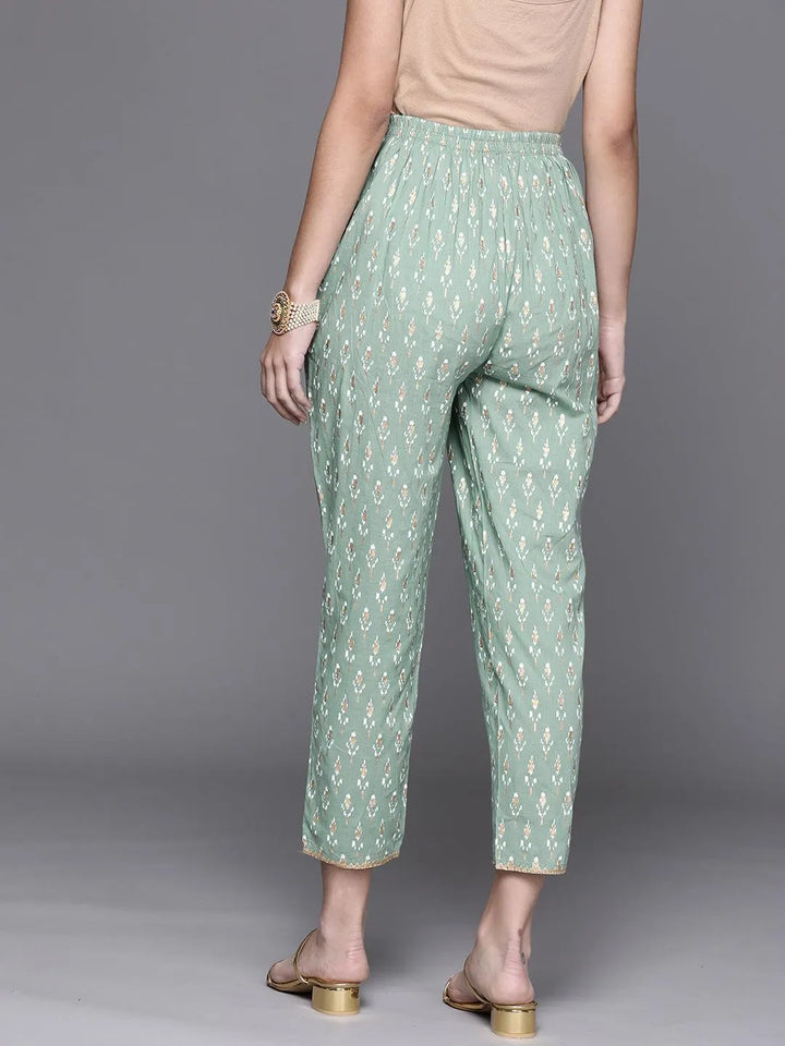 Green Printed Cotton Trousers - Libas