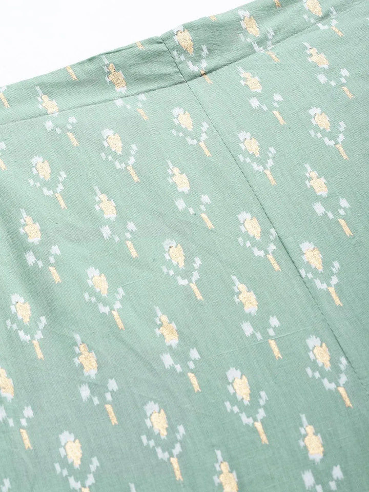 Green Printed Cotton Trousers - Libas