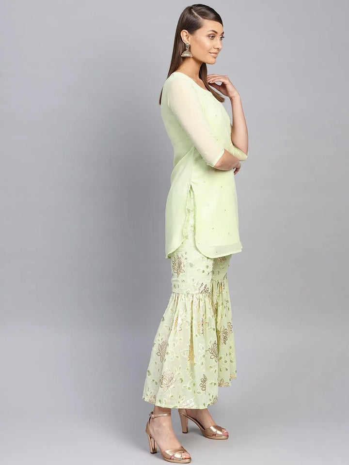 Green Printed Georgette Suit Set - Libas