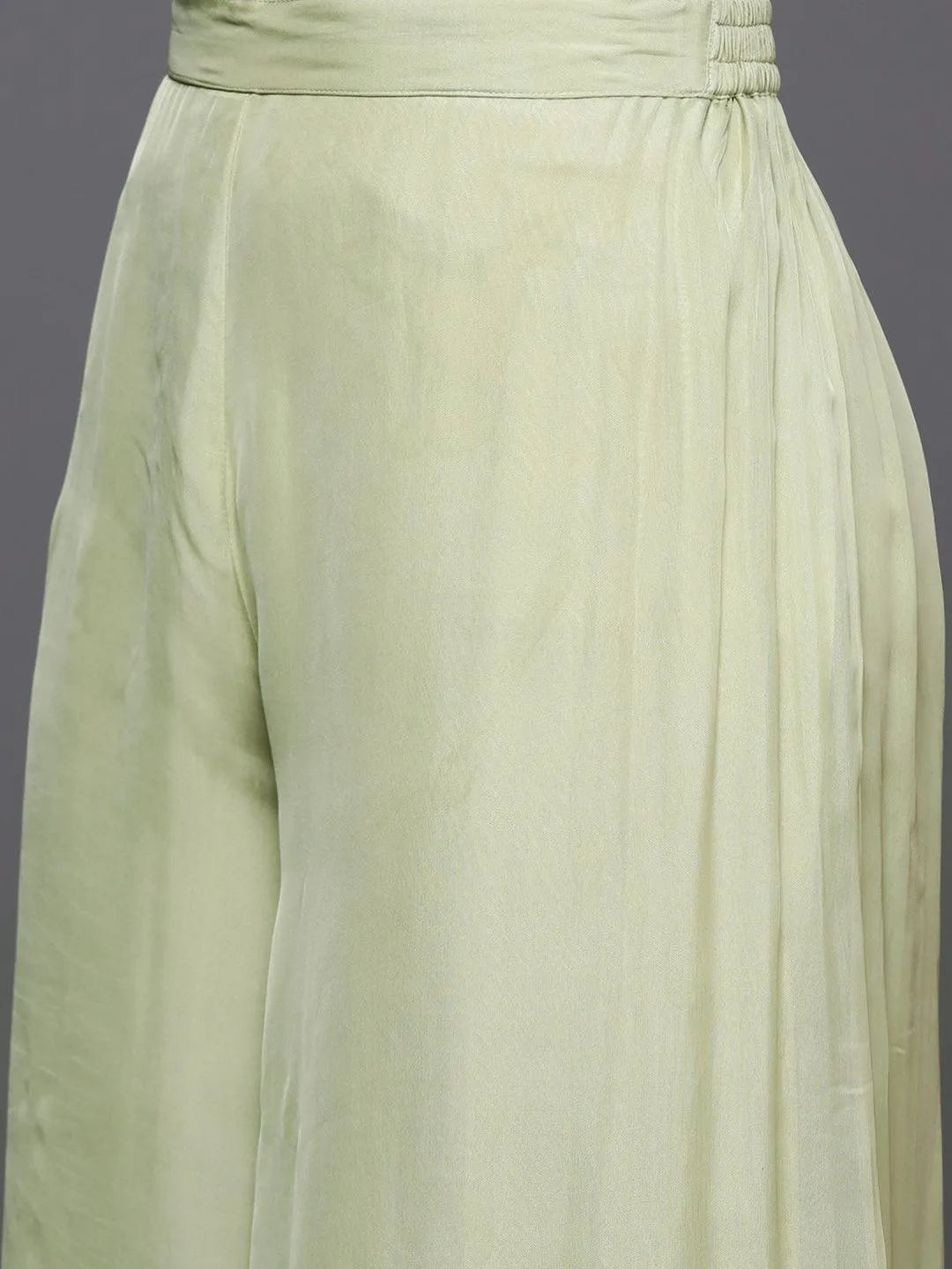 Green Printed Organza A-Line Kurta With Palazzos & Dupatta - Libas