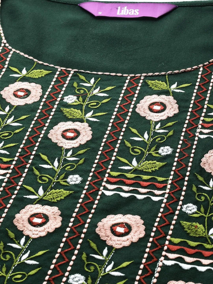 Green Printed Pashmina Wool Kurta - Libas