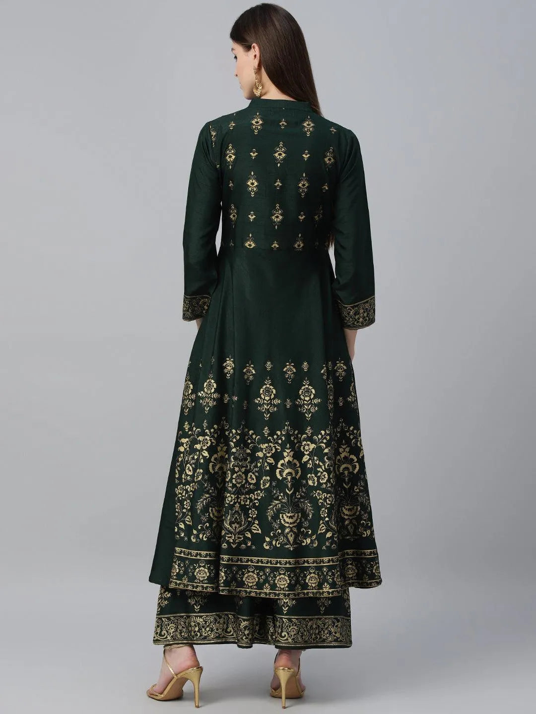 Green Printed Polyester Kurta Set - Libas