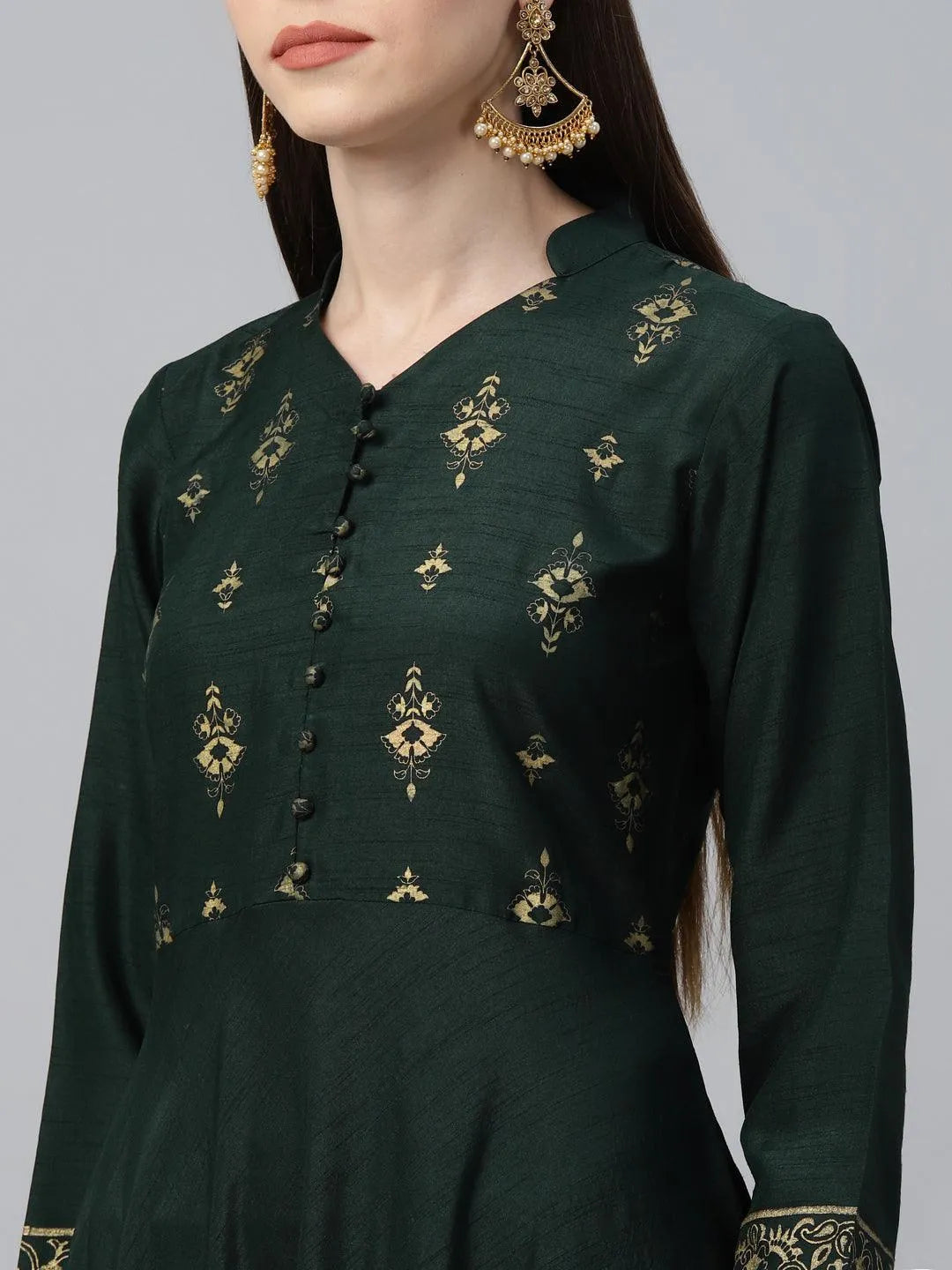 Green Printed Polyester Kurta Set - Libas 