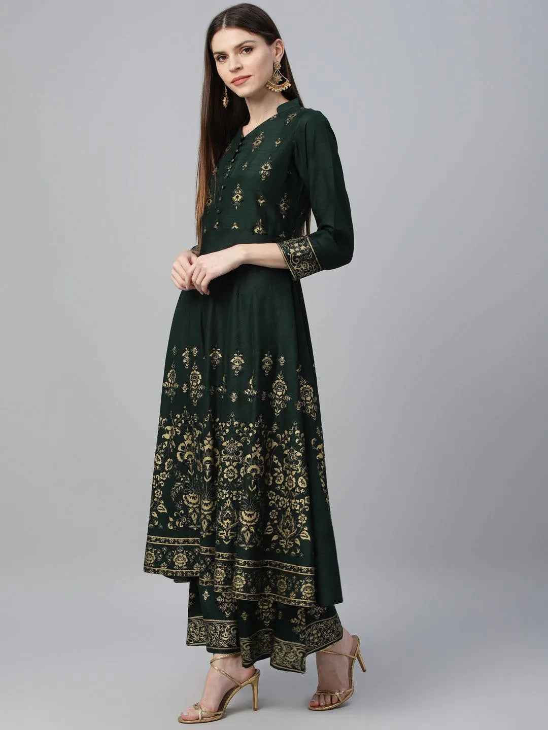 Green Printed Polyester Kurta Set - Libas