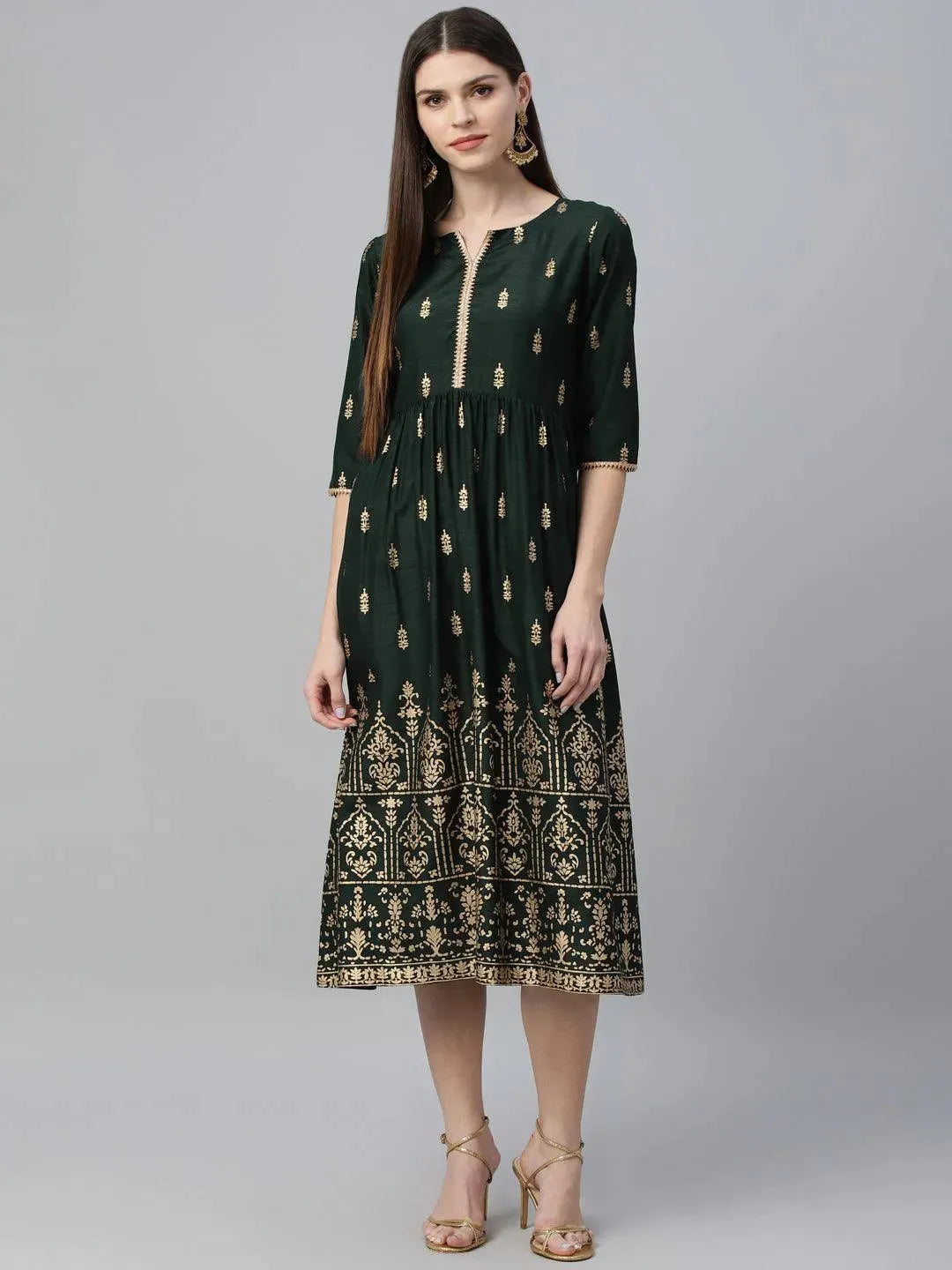 

Buy Green Printed Polyester Dress - 9219- | Libas Ethnic Wear Online