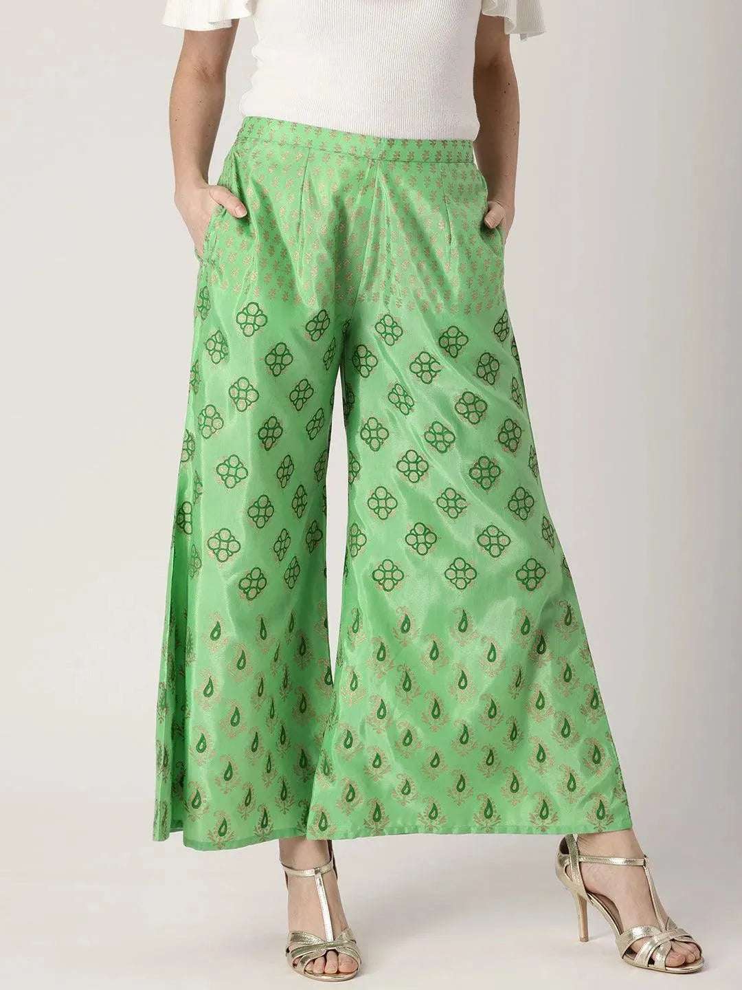 

Buy Green Printed Polyester Palazzos - PL342- | Libas Ethnic Wear Online