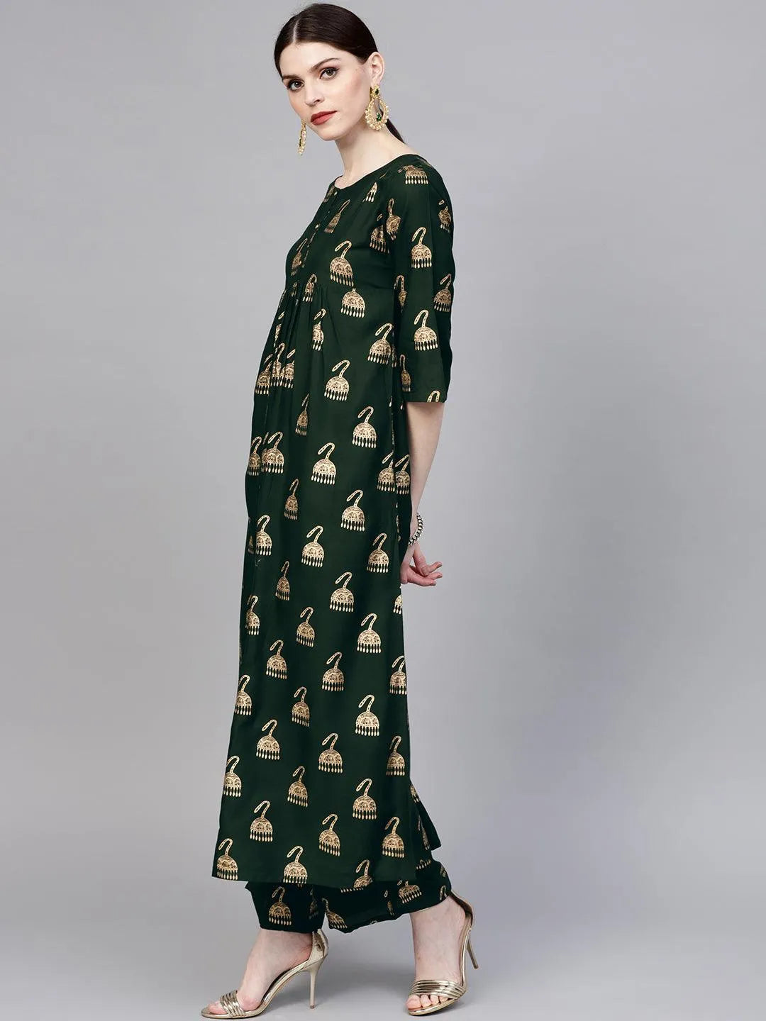 Green Printed Rayon Kurta Set - Libas