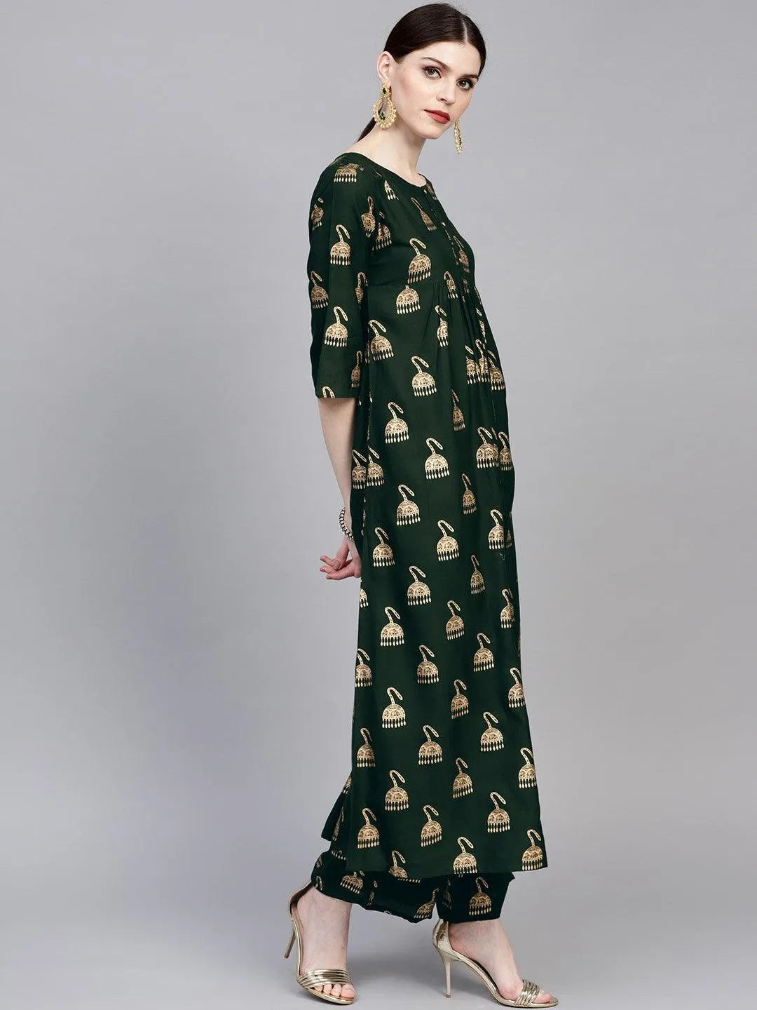 Green Printed Rayon Kurta Set - Libas