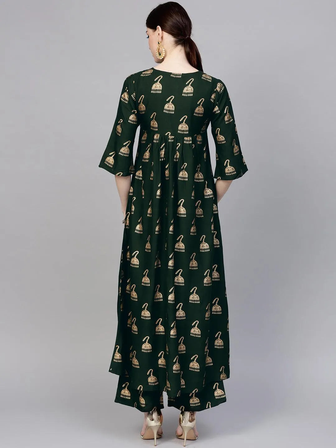 Green Printed Rayon Kurta Set - Libas