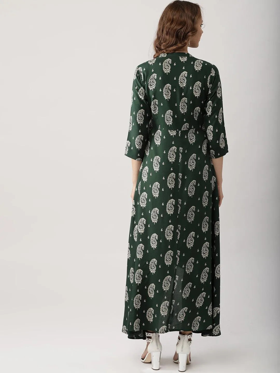 Green Printed Rayon Dress - Libas 