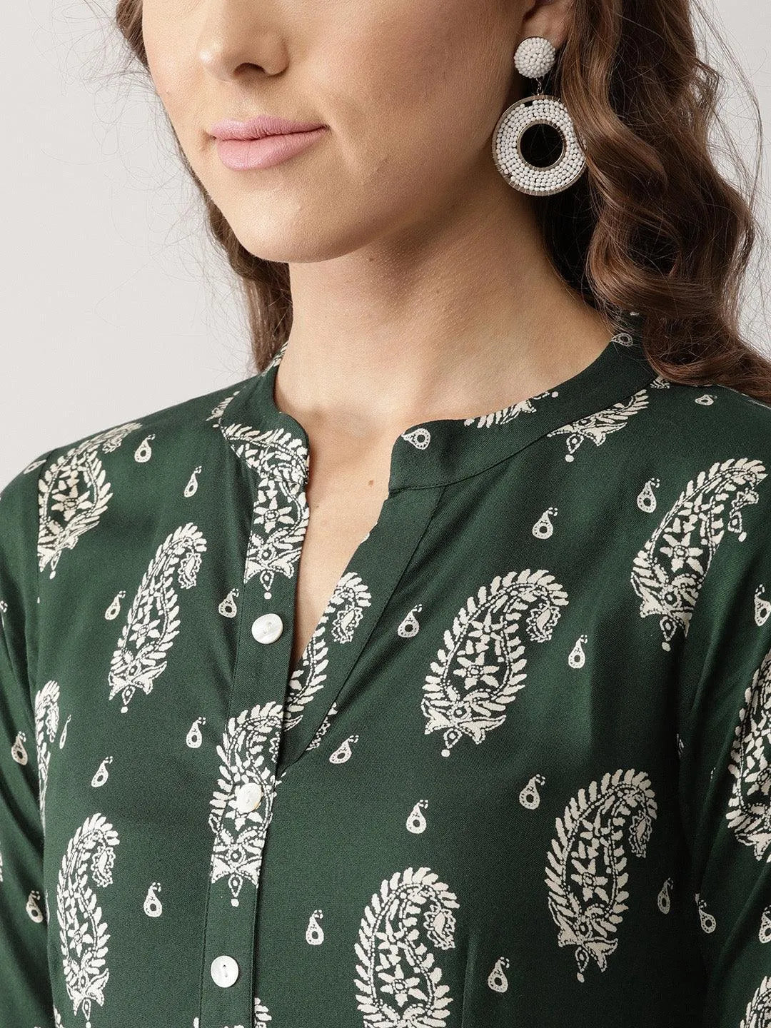 Green Printed Rayon Dress - Libas 