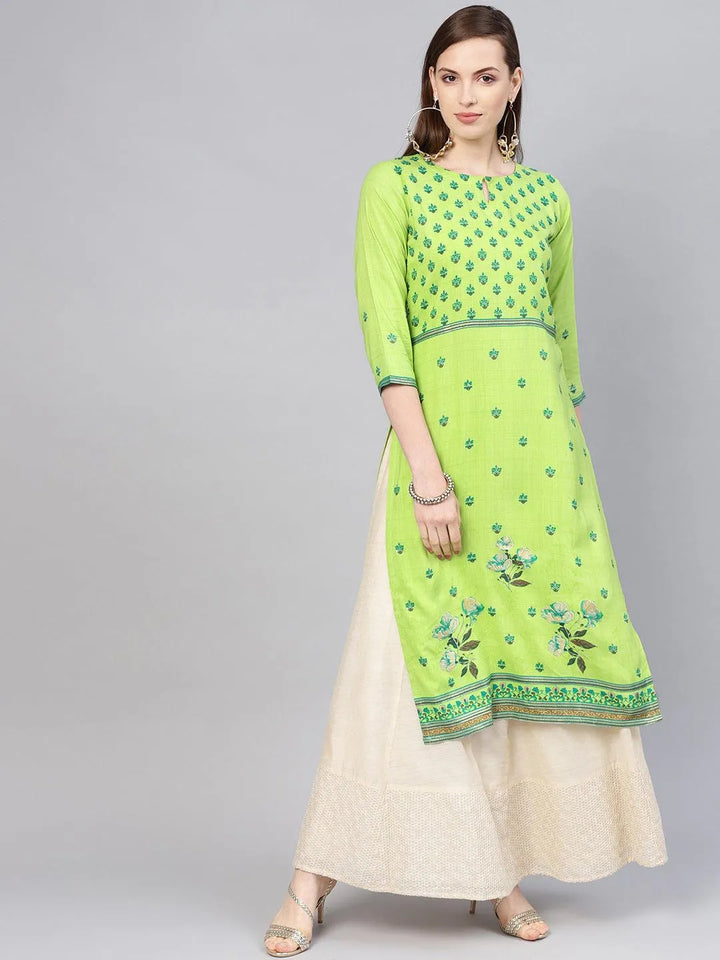 Green Printed Rayon Kurta - Libas