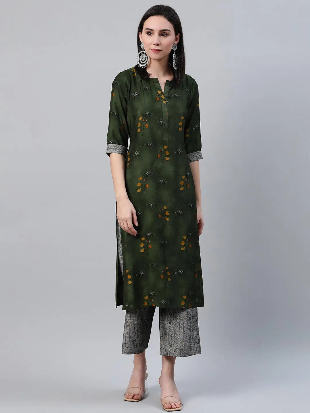 Green Printed Rayon Kurta - Libas