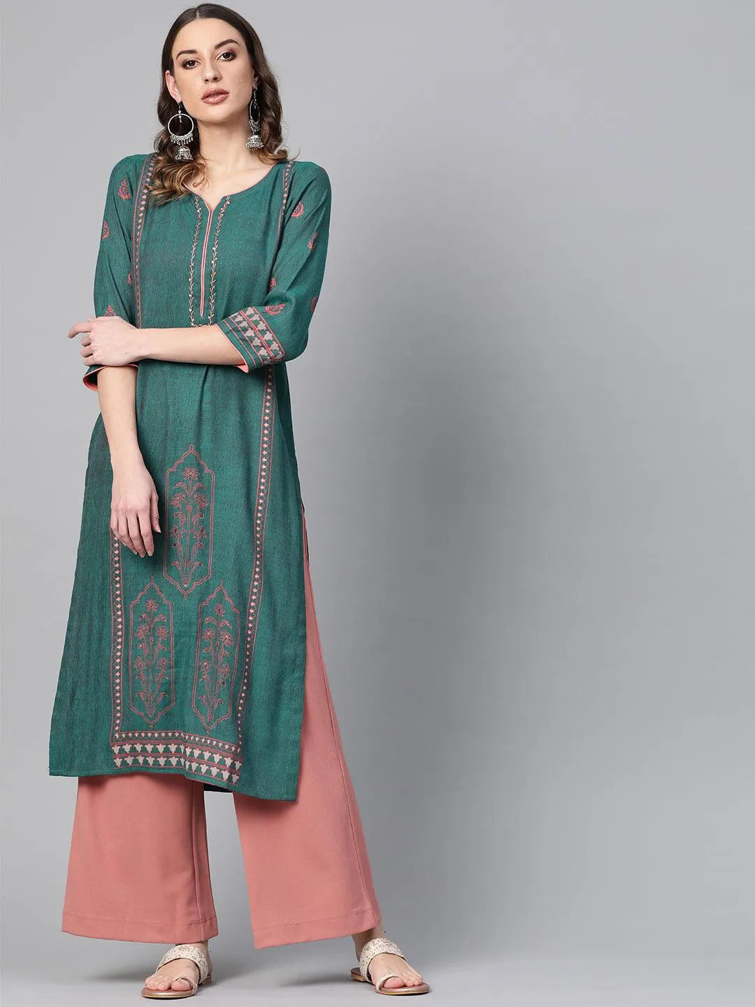 Green Printed Rayon Kurta - Libas