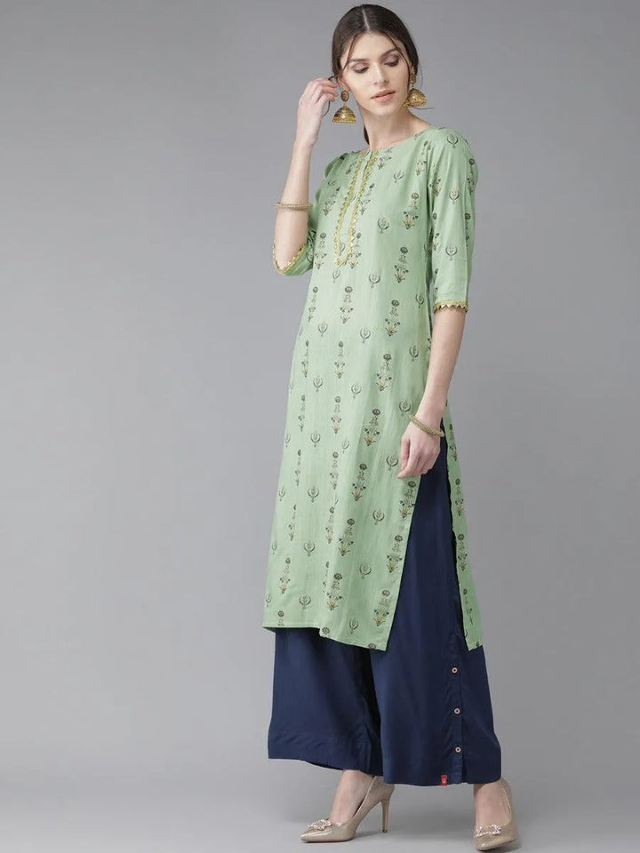 Green Printed Rayon Kurta - Libas