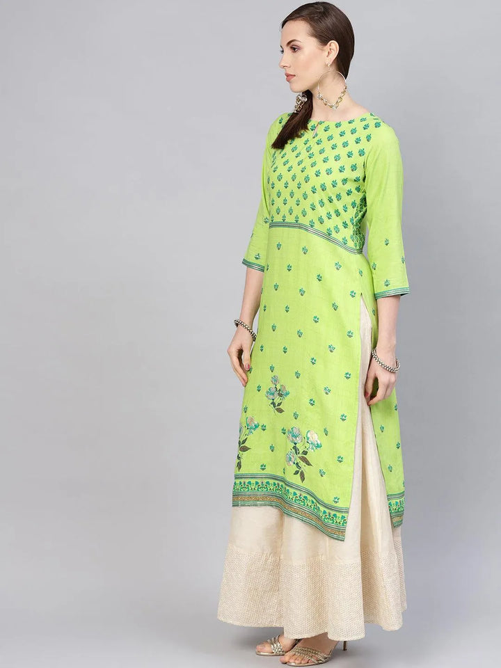 Green Printed Rayon Kurta - Libas