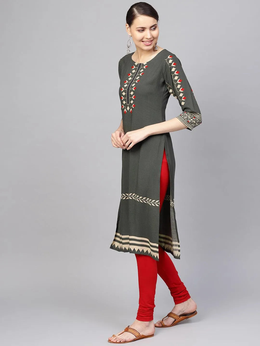 Green Printed Rayon Kurta - Libas