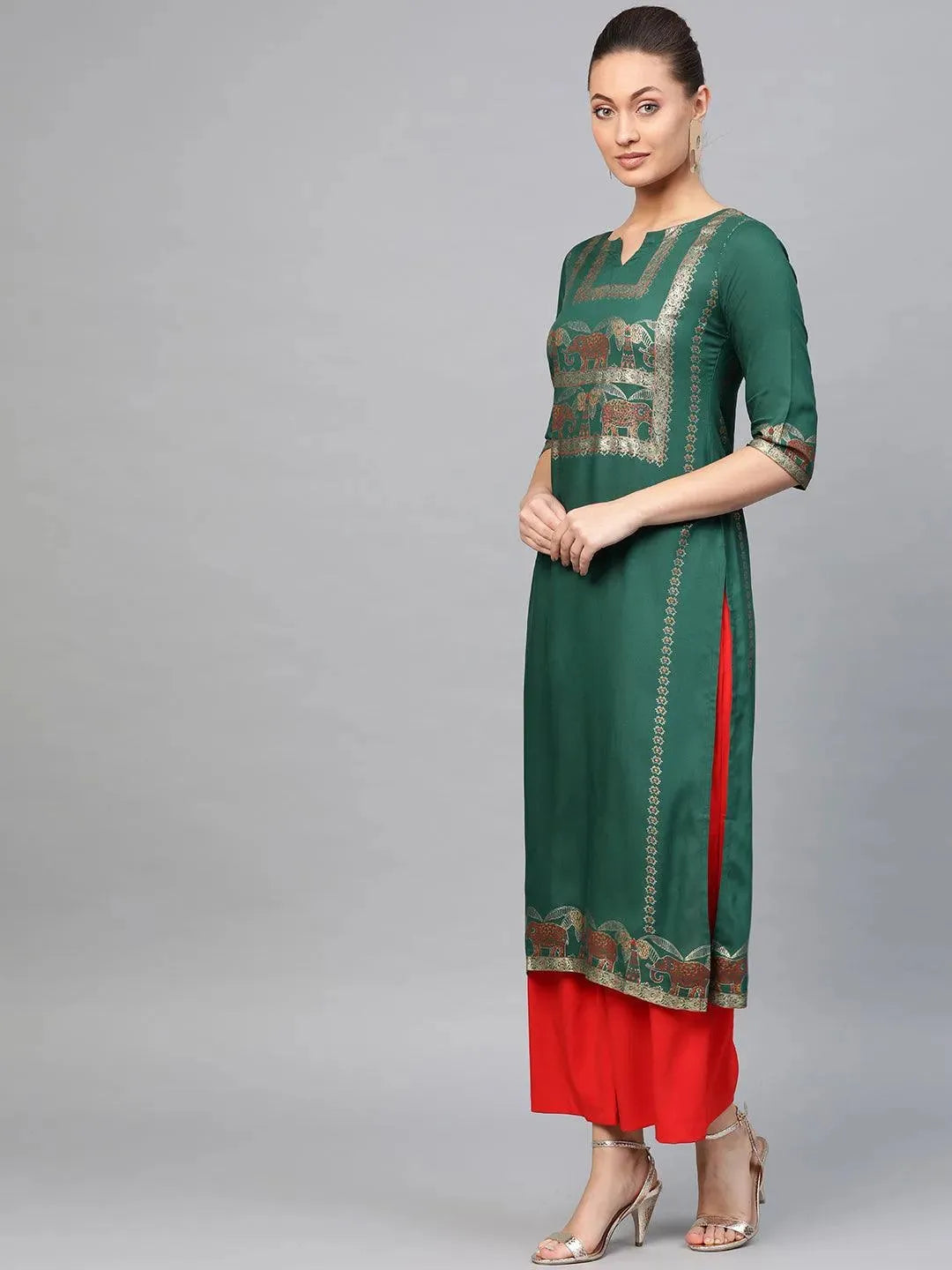 

Green Printed Rayon Kurta