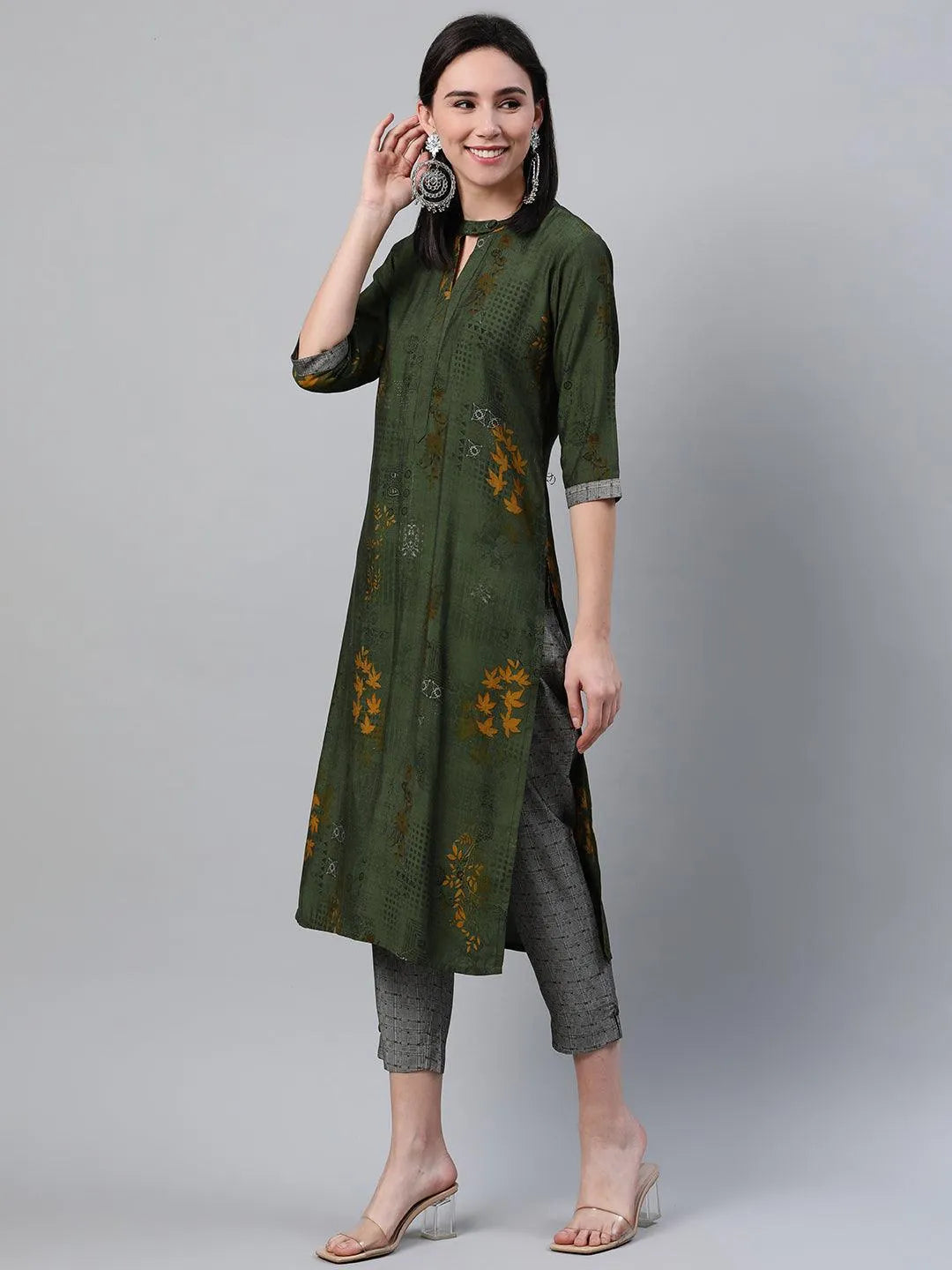 Green Printed Rayon Kurta - Libas