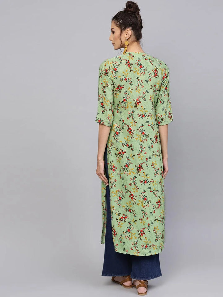 Green Printed Rayon Kurta - Libas