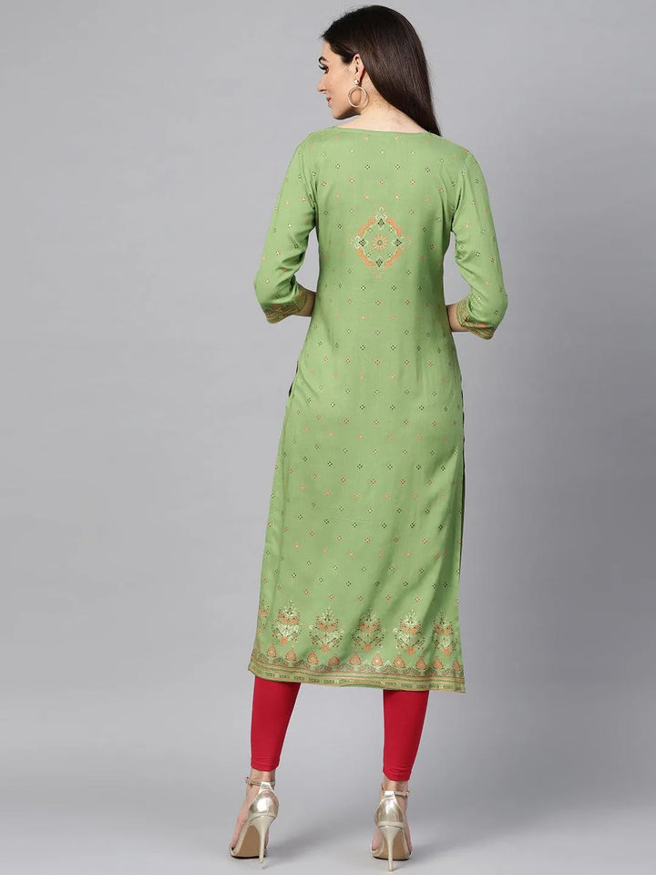 Green Printed Rayon Kurta - Libas