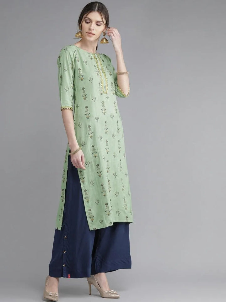 Green Printed Rayon Kurta - Libas