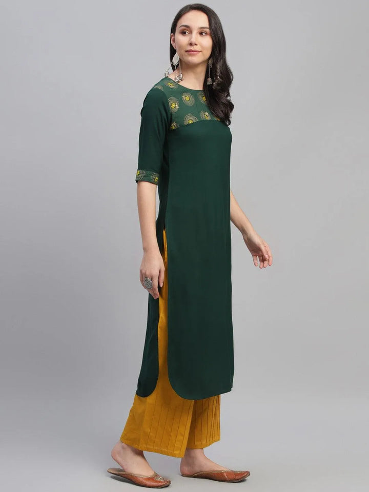 Green Printed Rayon Kurta - Libas