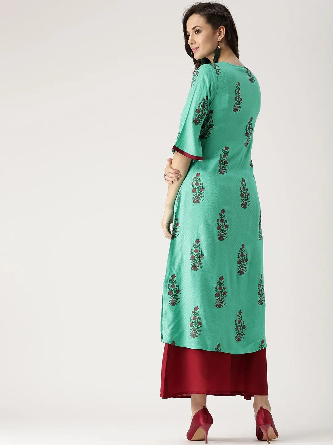 Green Printed Rayon Kurta - Libas 