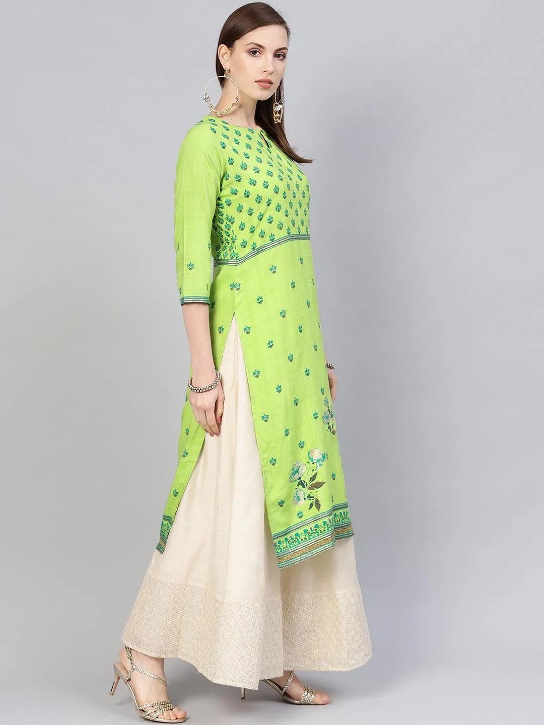 Green Printed Rayon Kurta - Libas