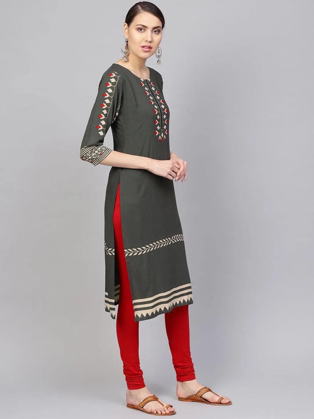 Green Printed Rayon Kurta - Libas